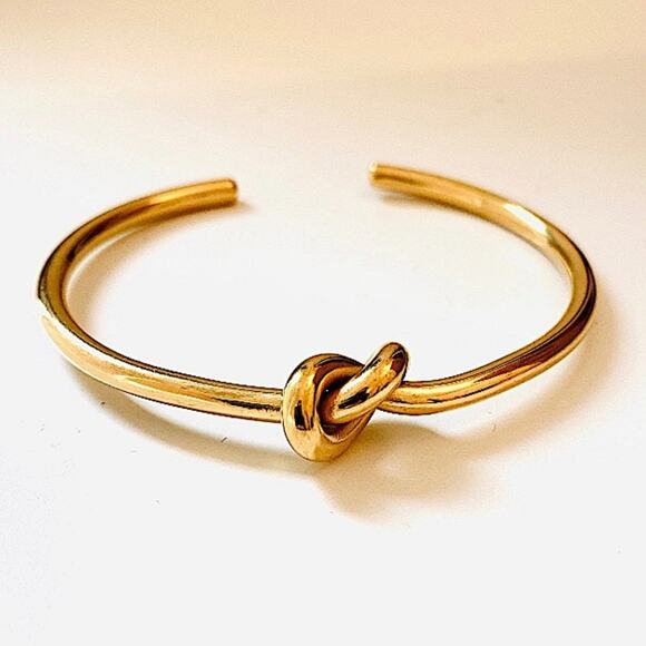 Knot Tie Gold Plated Bangle Cuff Bracelet - Picture 9 of 15